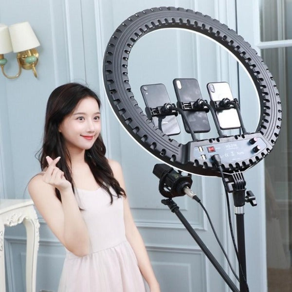 HQ-21N 21 inch 52.5cm LED Ring Vlogging Photography Video Lights Kits with Remote Control & Phone Clamp & 2.1m Tripod Mount HQ-21N 21 inch 52.5cm LED Ring Vlogging Photography Video Lights Kits with Remote Control & Phone Clamp & 2.1m Tripod Mount